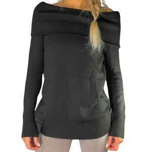 LOFT‎ Off-Shoulder Foldover Black Sweater